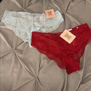 NWT Savage X Fenty Red and Baby Blue Cheeky Lace Panties